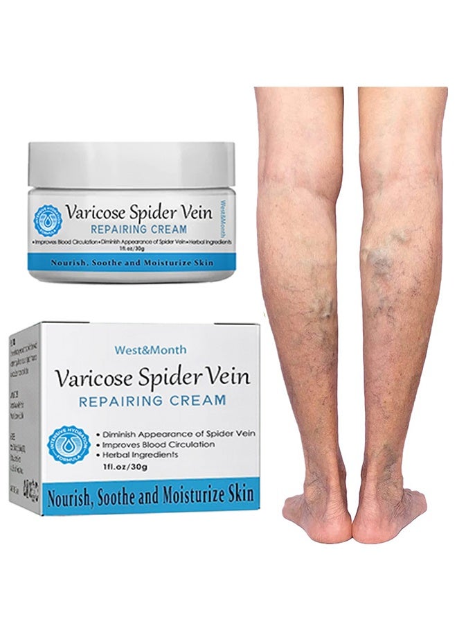 West&Month Varicose Spider Vein Repairing Cream - for Legs Reduces Spider Veins and Heaviness Anti Varicose Vein Soothing Leg Cream to Improve Blood Circulation Enhance Capillary Varicose Vein Repair Cream 30g - Image 1