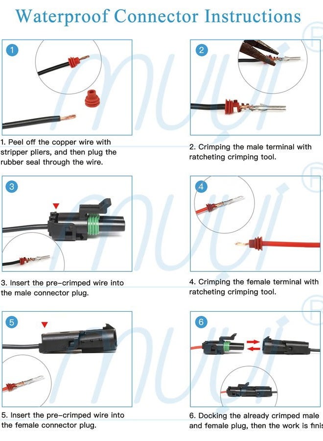 MUYI 10 Kit 2 Pin Waterproof Connector for 20-14 AWG Wire Harness 2.5mm Series Automotive Electrical Plugs with Replacement Terminal Pins Sockets and Spudger - Image 5