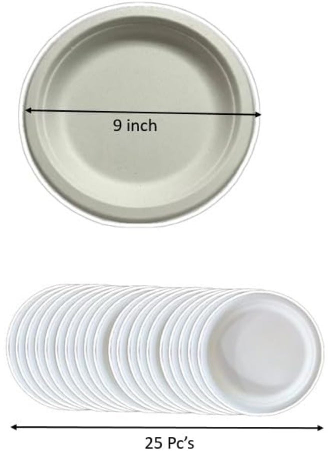 HOME CHOICE 25-Pieces, 9 inch Diameter Plate, Disposable Round Sugar Cane Plates - Image 2
