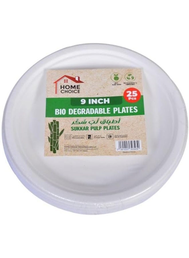 HOME CHOICE 25-Pieces, 9 inch Diameter Plate, Disposable Round Sugar Cane Plates - Image 1