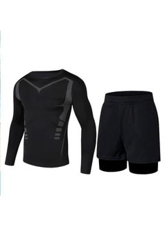 Swimwear Men's Anti-embarrassment Shorts Swimming Trunks Equipment Sunscreen Full Body Hot Spring Swimwear Men's Suit Summer-Color:Elite Long Sleeves + Double-layer Swimming Trunks -Size:2xl