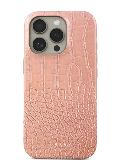 BURGA iPhone 16 Pro Max Case, 2 Piece Hard Shell + TPU Interior, Shock Absorption, All Port Accessible, Raised Bezel For Screen & Camera Protection, Never Fading HQ Print, Pink Croco