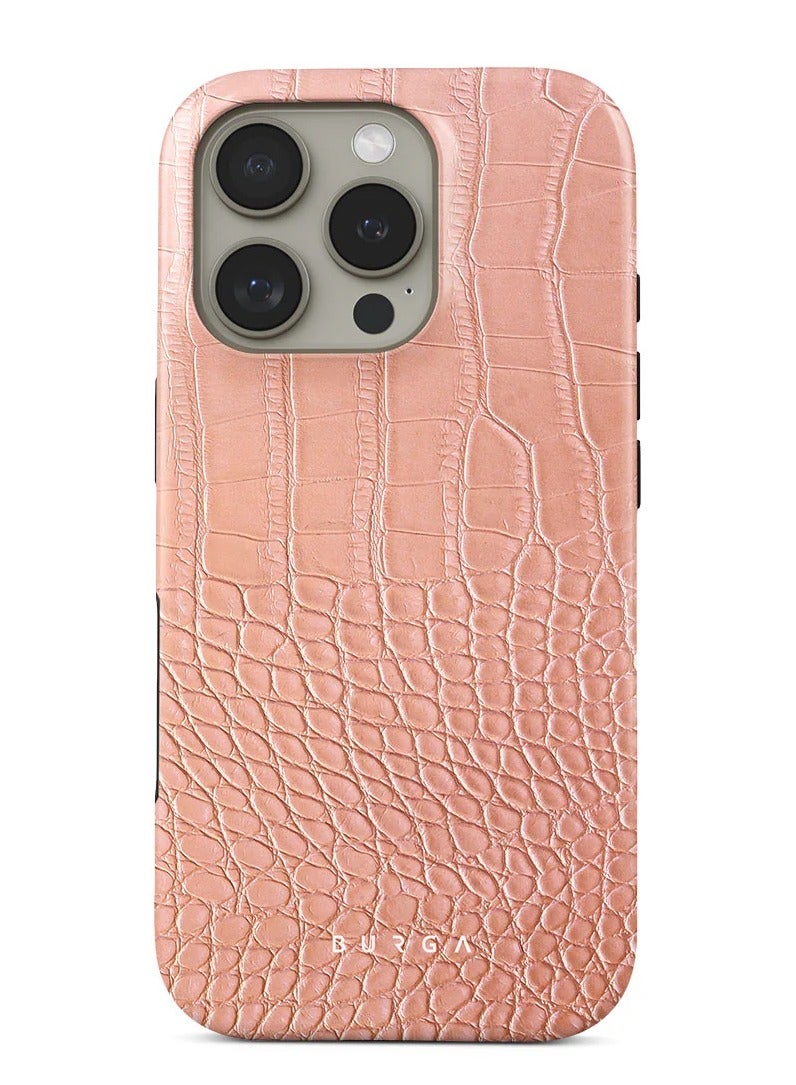 BURGA iPhone 16 Pro Max Case, 2 Piece Hard Shell + TPU Interior, Shock Absorption, All Port Accessible, Raised Bezel For Screen & Camera Protection, Never Fading HQ Print, Pink Croco - Image 1