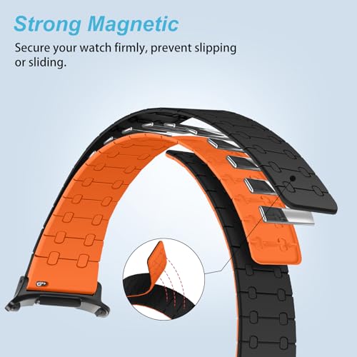 Amizee No Gap Band Compatible with Samsung Galaxy Watch Ultra (2025/2024) Band 47mm, 22mm Magnetic Sport Silicone Strap for Women Men, Black/Orange - Image 4