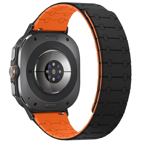 Amizee No Gap Band Compatible with Samsung Galaxy Watch Ultra (2025/2024) Band 47mm, 22mm Magnetic Sport Silicone Strap for Women Men, Black/Orange - Image 2