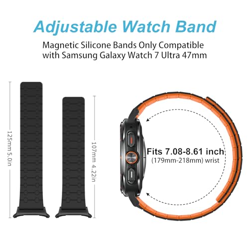 Amizee No Gap Band Compatible with Samsung Galaxy Watch Ultra (2025/2024) Band 47mm, 22mm Magnetic Sport Silicone Strap for Women Men, Black/Orange - Image 5