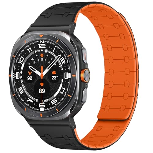Amizee No Gap Band Compatible with Samsung Galaxy Watch Ultra (2025/2024) Band 47mm, 22mm Magnetic Sport Silicone Strap for Women Men, Black/Orange - Image 1