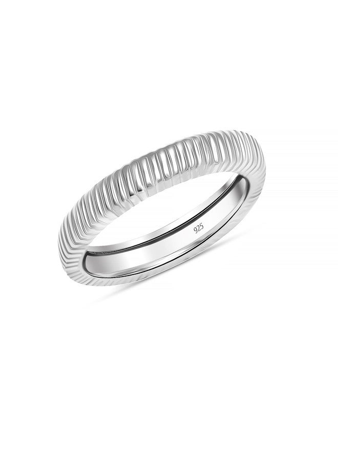 LeCalla 925 Sterling Silver Rings - Chunky Classic Textured Croissant Band Ring for Women | Bold Ribbed Texture Band Statement Rings | Stackable Eternity Wedding Statement Band Ring (Size - 7 No.) - Image 1