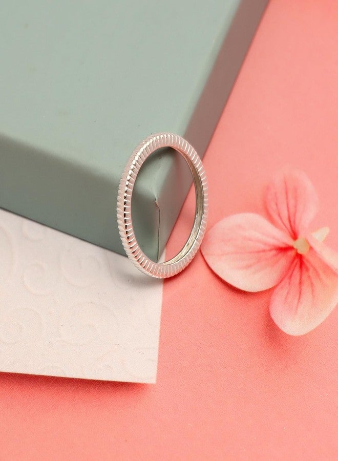 LeCalla 925 Sterling Silver Rings - Chunky Classic Textured Croissant Band Ring for Women | Bold Ribbed Texture Band Statement Rings | Stackable Eternity Wedding Statement Band Ring (Size - 7 No.) - Image 3
