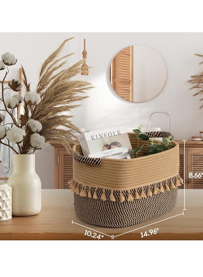 Anmi 3 Pack Woven Basket for Organizing, Decorative Rope Baskets for Storage, Storage for Pets, books, Pillows, Toys & Cloths, Black & Jute - Image 2