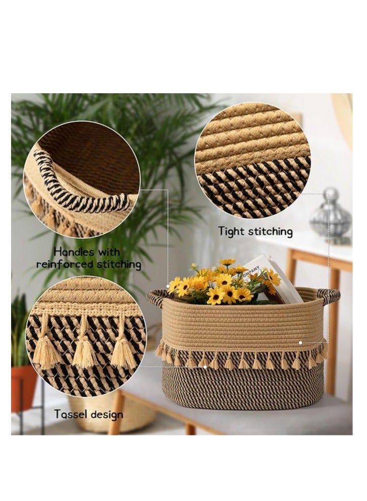 Anmi 3 Pack Woven Basket for Organizing, Decorative Rope Baskets for Storage, Storage for Pets, books, Pillows, Toys & Cloths, Black & Jute - Image 3