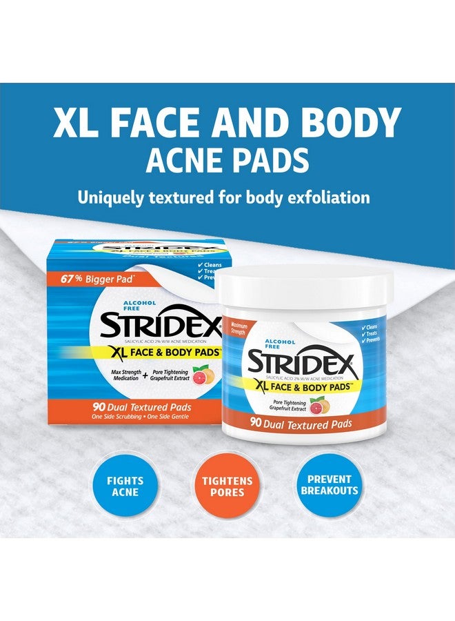 Stridex XL Face & Body Pads, 90 Count, Maximum Strength, Facial Cleansing Wipes, Alcohol-Free Face Pads, Acne Treatment for Face & Body, Dual Textured Pads, Smooth Application - Image 3