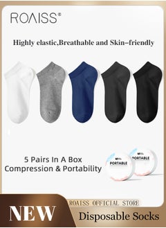 roaiss 5 Pairs of Unisex Disposable Socks Pure Color Cotton Polyester Portable Compression Travel Socks Stretchy Soft Skin-Friendly Breathable Comfortable Ankle Socks  - Image 1