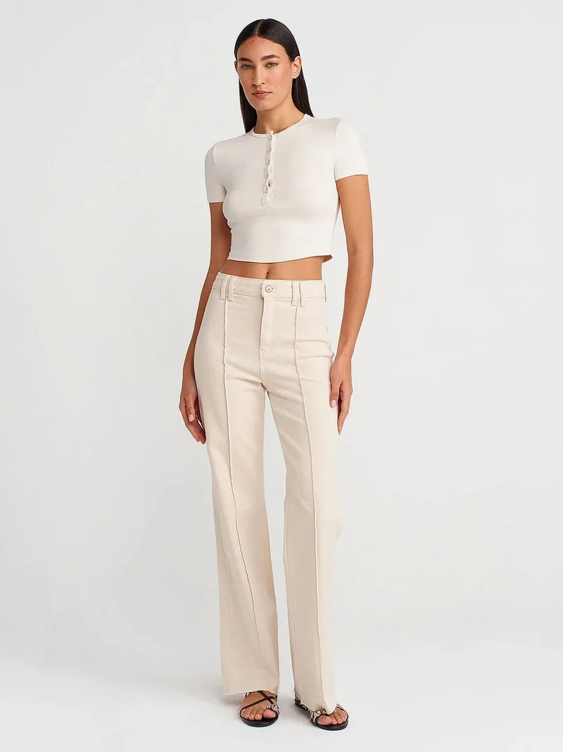 Dilvin DILVIN Women's High-waist Wide-leg Denim Trousers