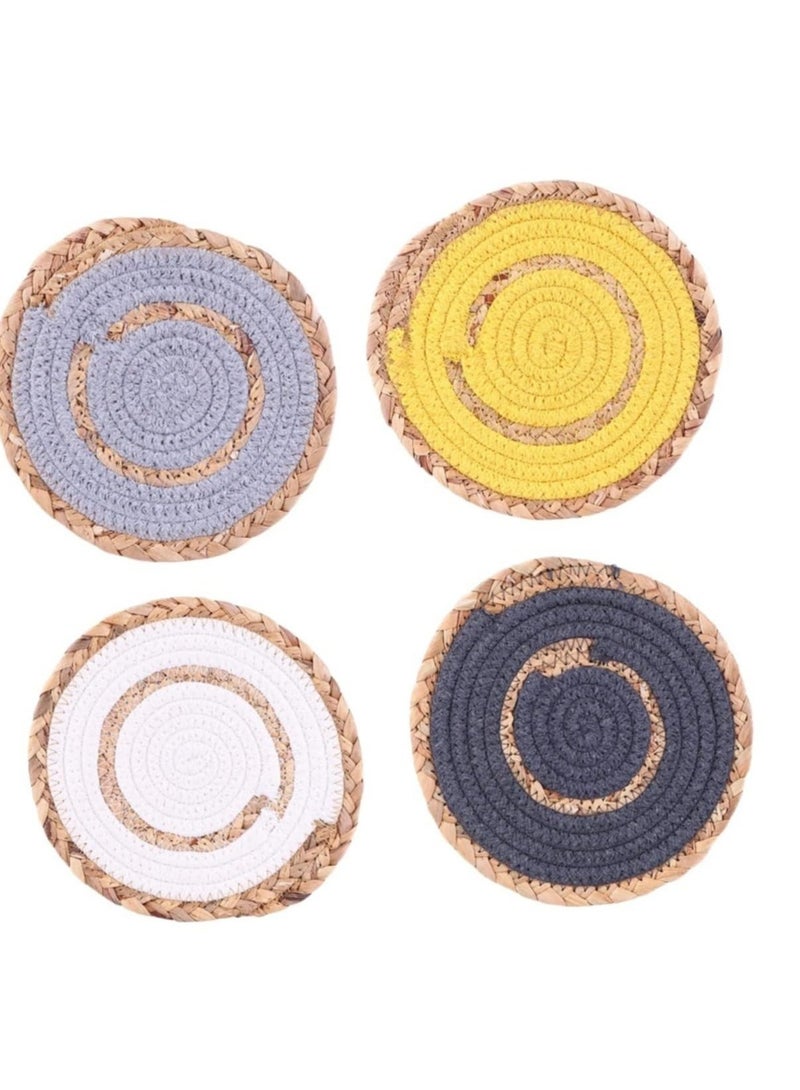 Captaintech 7 Inch Round Braided Placemats, Washable Heat Resistant Cotton Polyester Circle Place Mats for Kitchen Dining Table, Round Woven Placemats (4 Pcs) - Image 1