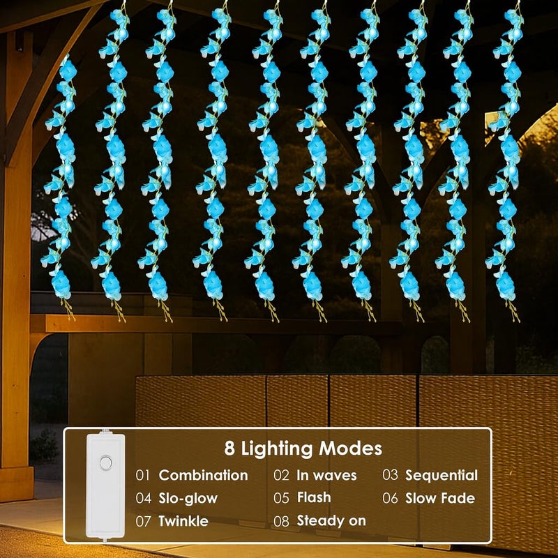 Gesto Artificial Flower Curtain LED String Lights – 200 LED Warm White Fairy Lights with 8 Modes | AC Plug Mesh Curtain Lights for Balcony, Bedroom,Home,Diwali Decoration,Blue Hanging Lights (10x3 Ft) - Image 2