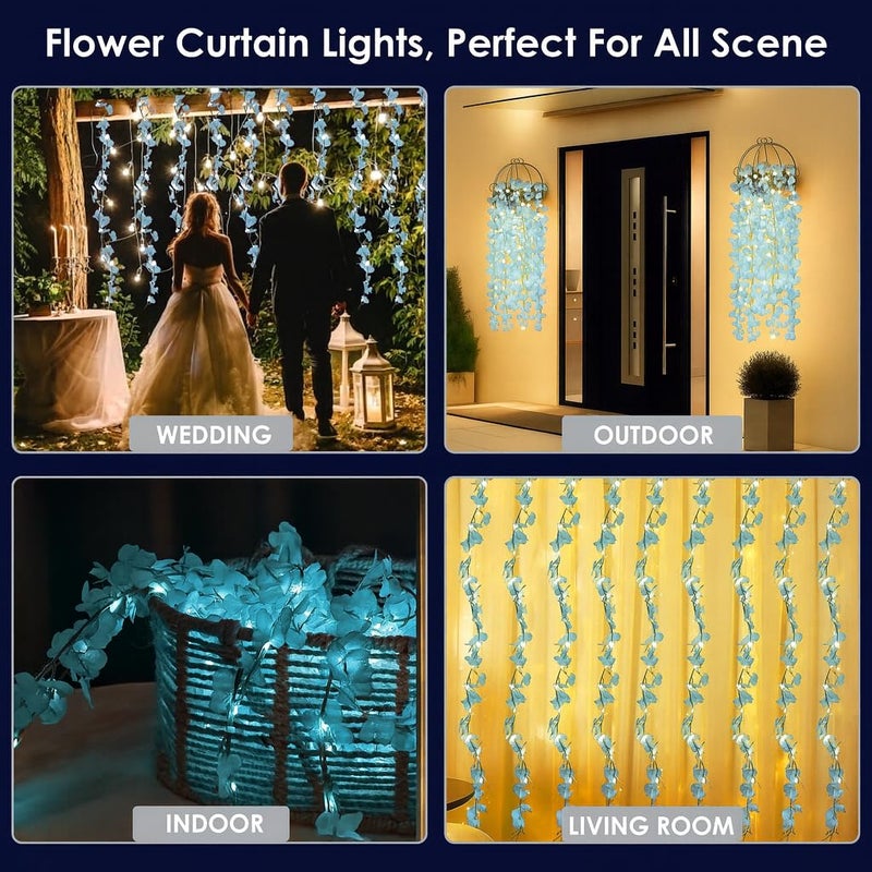 Gesto Artificial Flower Curtain LED String Lights – 200 LED Warm White Fairy Lights with 8 Modes | AC Plug Mesh Curtain Lights for Balcony, Bedroom,Home,Diwali Decoration,Blue Hanging Lights (10x3 Ft) - Image 3