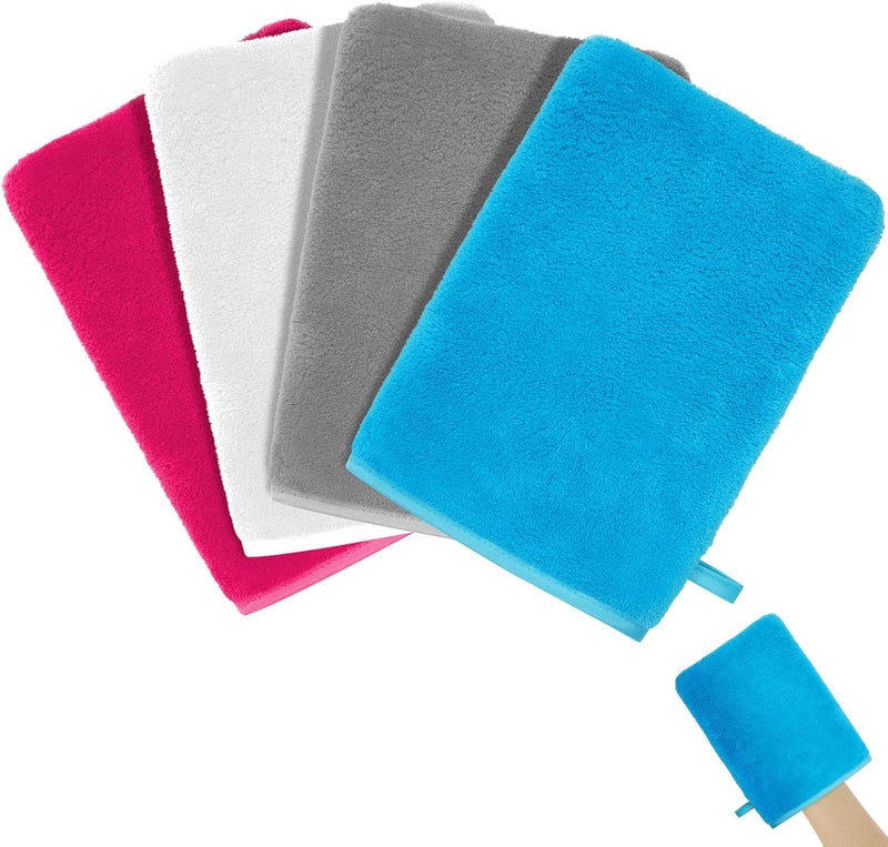 HOTUT 4 Pack Microfiber Body Wash Mitts, 15x20 cm Flannels Soft Shower Face Mitts, Face Cleansing Mitts, Soft Face Mitten, Bath SPA Cloth, Reusable Makeup Remover Mitt Gloves (4 Colors) Detachable clean - Image 1