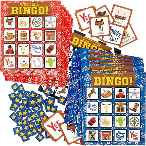 Fun Express Western Bingo Game Set 22Piece Cowboy Cowgirl Themed Bingo Game Perfect for Family Gatherings Birthday Parties Classroom Activities and WesternThemed Events 22 Pieces - Image 1