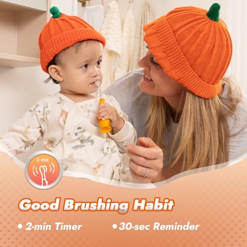 Papablic Toddler Sonic Electric Toothbrush for Ages 1-3 Years, Baby Electric Toothbrush with Cute Reindeer Cover and Smart LED Timer, 2 Brush Heads (Ruby) - Image 4