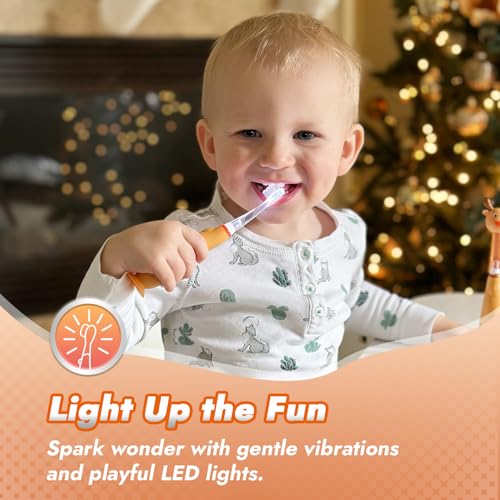 Papablic Toddler Sonic Electric Toothbrush for Ages 1-3 Years, Baby Electric Toothbrush with Cute Reindeer Cover and Smart LED Timer, 2 Brush Heads (Ruby) - Image 3