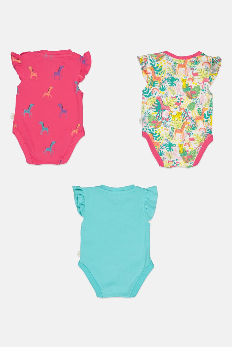 Hamleys Toddlers Girl 3 Pack Allover Print Short Sleeve Bodysuit, Multicolor - Image 3