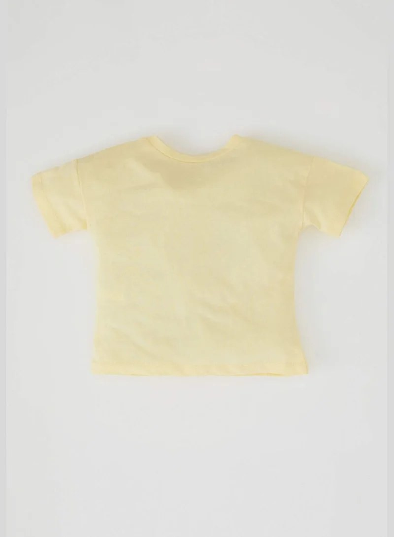 ديفاكتو Regular Fit Short Sleeve Slogan And Palm Print T-Shirt