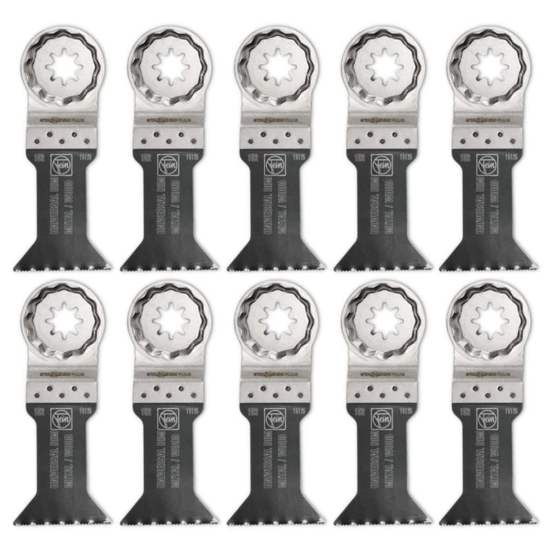 Fein Starlock Plus E-Cut Universal Saw Blade - Precision Cutting for Wood, Drywall & Plastics, Bimetal with Wavy Universal Teeth, Narrow Waisted, 1-1/8" Width, 2-3/8" Length, 10-Pack - 63502151290 - Image 1