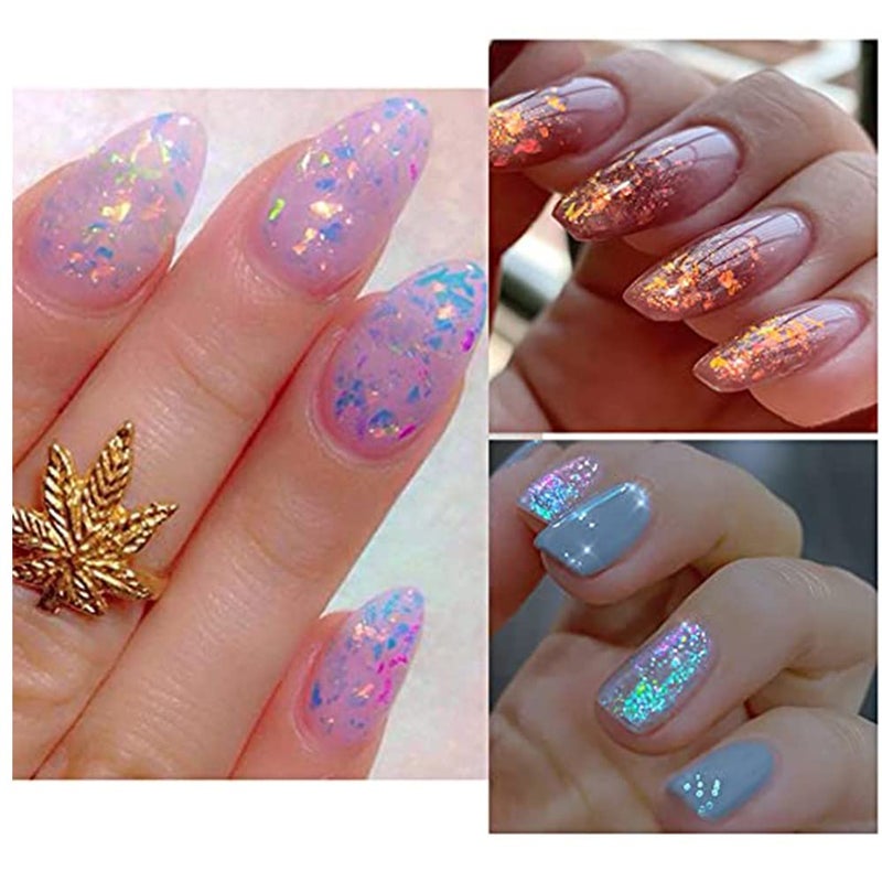 Furimuk Holographic Opal Nail Art Glitter Flakes Powder Aurora Iridescent Pigment Ice Crystal Mermaid Paillettes Sparkly Sequins Design for Manicure Decoration Accessories 12 Grids - Image 1
