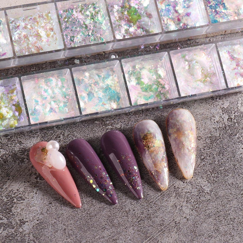 Furimuk Holographic Opal Nail Art Glitter Flakes Powder Aurora Iridescent Pigment Ice Crystal Mermaid Paillettes Sparkly Sequins Design for Manicure Decoration Accessories 12 Grids - Image 3