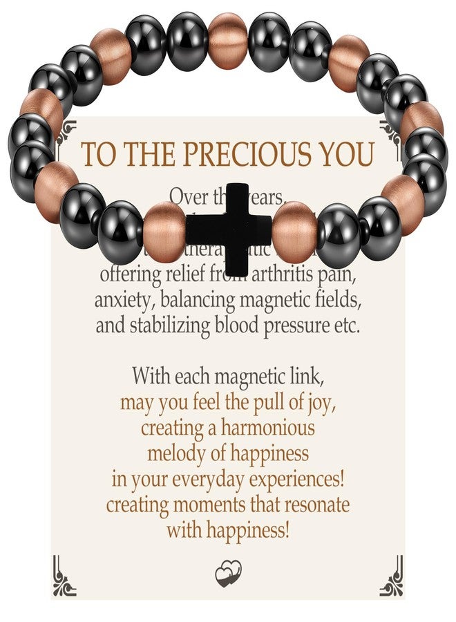 Feraco Pure Copper Magnetic Bead Bracelet for Men Women with Cross, 8mm 99.99% Solid Copper & 3500 Gauss Magnetic Hematite Beads, Unisex Stretch Wristband, Gift-Ready Jewelry - Image 1