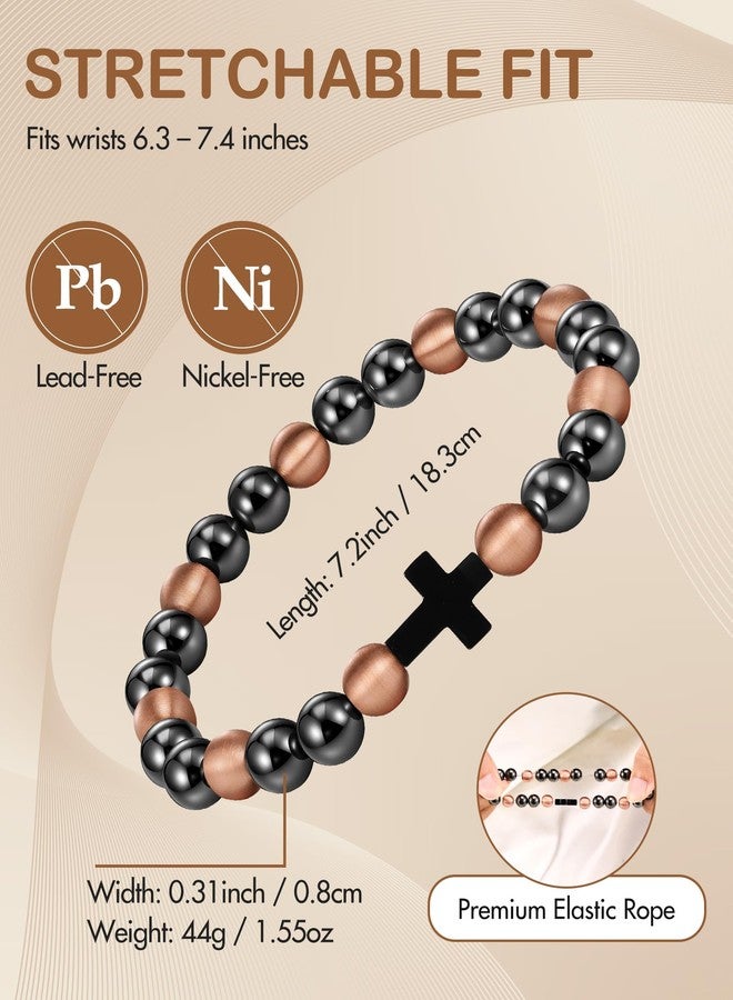 Feraco Pure Copper Magnetic Bead Bracelet for Men Women with Cross, 8mm 99.99% Solid Copper & 3500 Gauss Magnetic Hematite Beads, Unisex Stretch Wristband, Gift-Ready Jewelry - Image 5