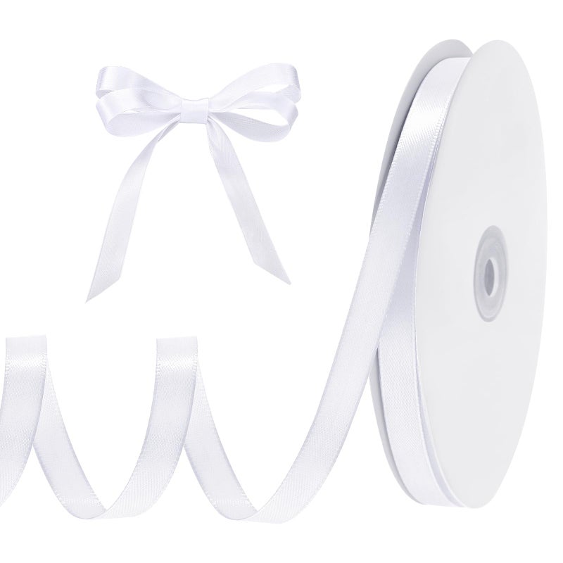 woric White Ribbon 3/8 Inch 120 Yards Thin Ribbon White Satin Ribbons for Hair Gift Wrapping Bow Making Gift Bags Jewelry Beaded String Balloon Sewing Cards DIY Crafts Easter Decorations - Image 1