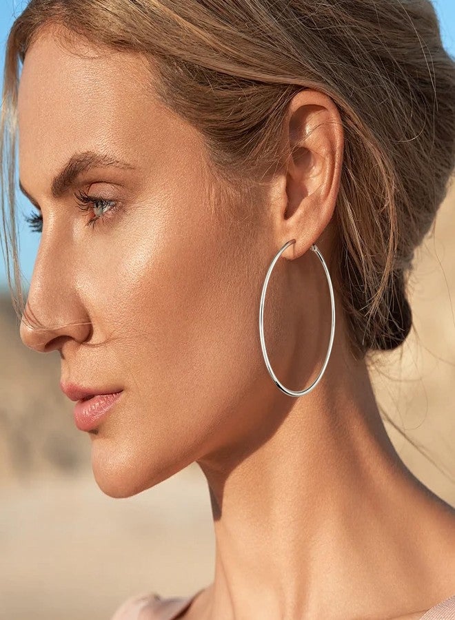Gacimy Gold Hoop Earrings for Women 14K Gold Plated, 925 Sterling Silver Post Hypoallergenic Earrings Hoops for Women, 60mm, Sterling Silver, No Gemstone - Image 4