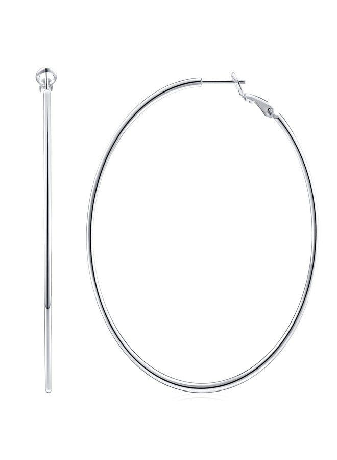 Gacimy Gold Hoop Earrings for Women 14K Gold Plated, 925 Sterling Silver Post Hypoallergenic Earrings Hoops for Women, 60mm, Sterling Silver, No Gemstone - Image 1