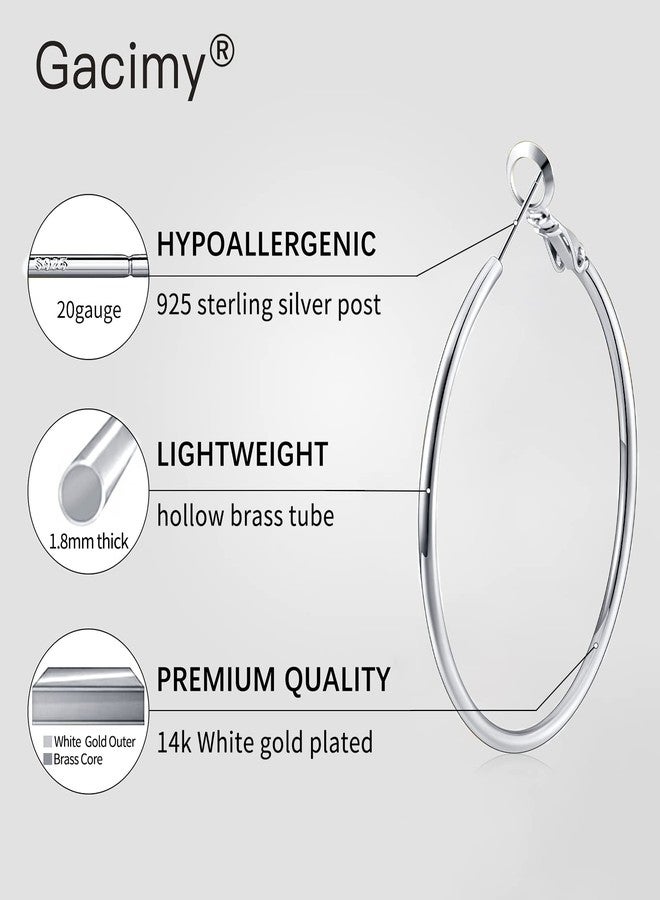 Gacimy Gold Hoop Earrings for Women 14K Gold Plated, 925 Sterling Silver Post Hypoallergenic Earrings Hoops for Women, 60mm, Sterling Silver, No Gemstone - Image 2