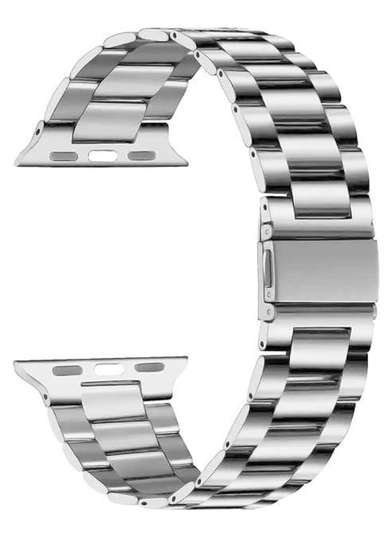 BORTONY Stainless Steel Watch Band Compatible with iWatch 42mm 44mm 45mm 49mm -- Premium Metal Strap for Apple Watch Ultra, Series 8, 7, 6, 5, SE, SE2 – Elegant, Durable Replacement Band for Men and Women  Silver - Image 1