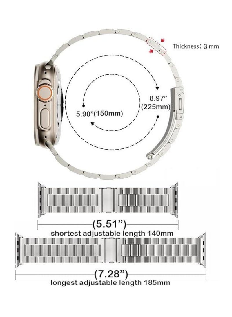 BORTONY Stainless Steel Watch Band Compatible with iWatch 42mm 44mm 45mm 49mm -- Premium Metal Strap for Apple Watch Ultra, Series 8, 7, 6, 5, SE, SE2 – Elegant, Durable Replacement Band for Men and Women  Silver - Image 5