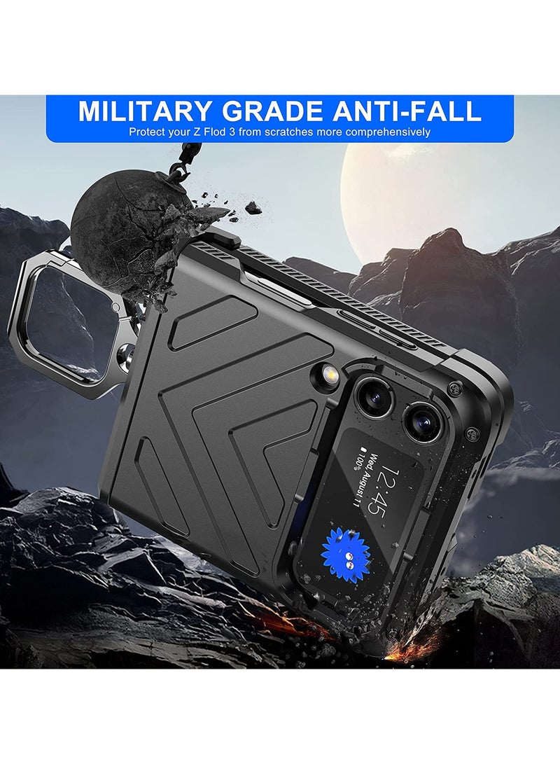 جولدن ماسك لسامسونج Z فليب 4 حلقات حامل مغناطيسي حماية عدسة منزلقة - (اسود) - Image 4