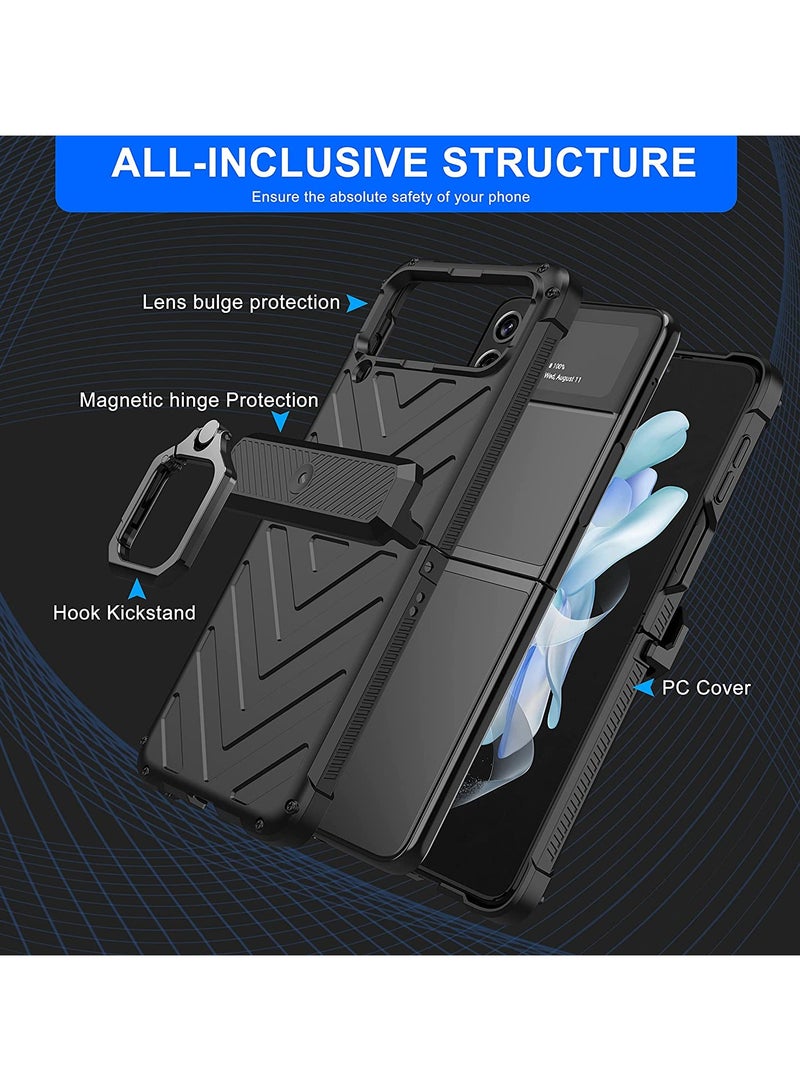 جولدن ماسك لسامسونج Z فليب 4 حلقات حامل مغناطيسي حماية عدسة منزلقة - (اسود) - Image 2