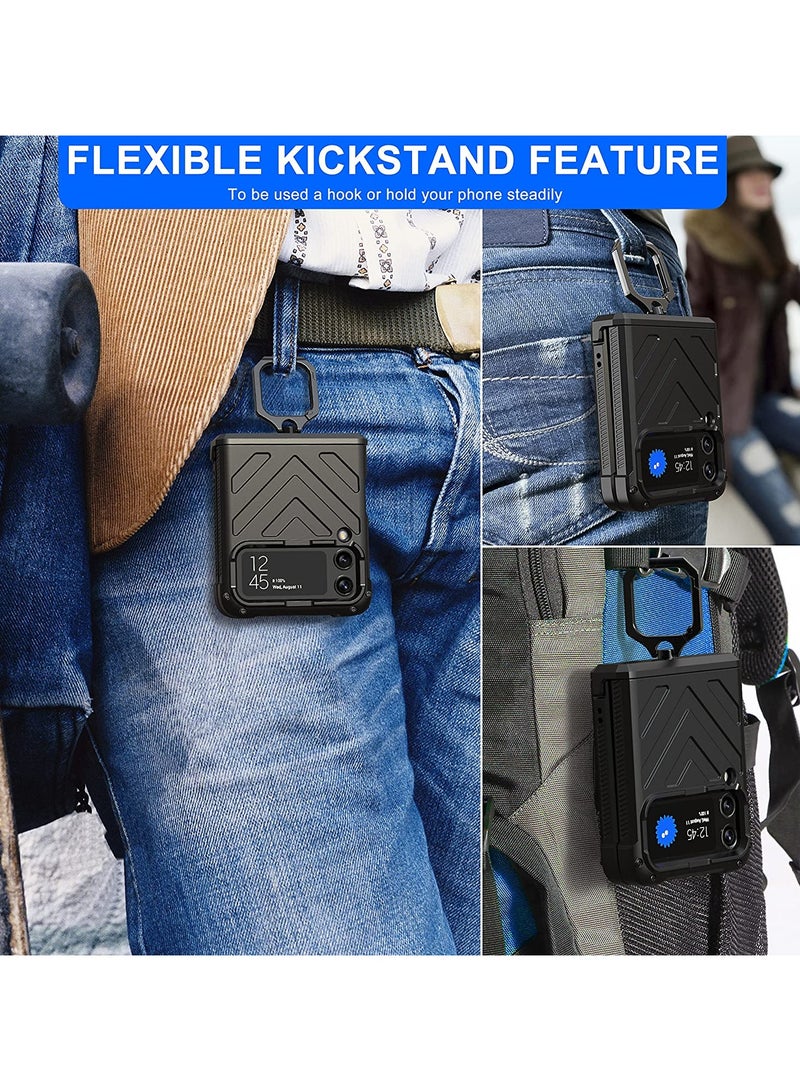 جولدن ماسك لسامسونج Z فليب 4 حلقات حامل مغناطيسي حماية عدسة منزلقة - (اسود) - Image 5