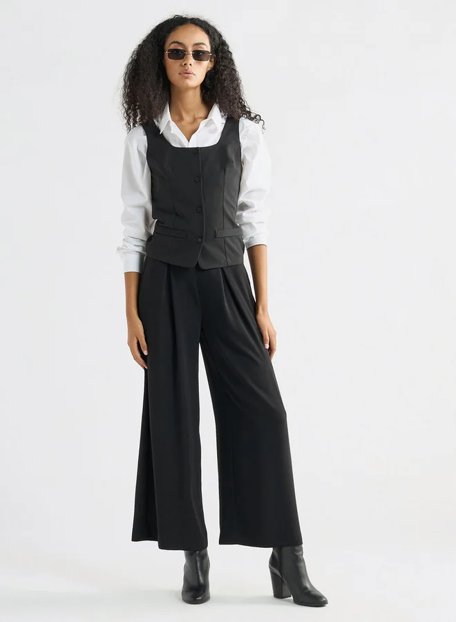 Splash FAV Sleeveless Wrap Jacket with Square Neck and Button Closure