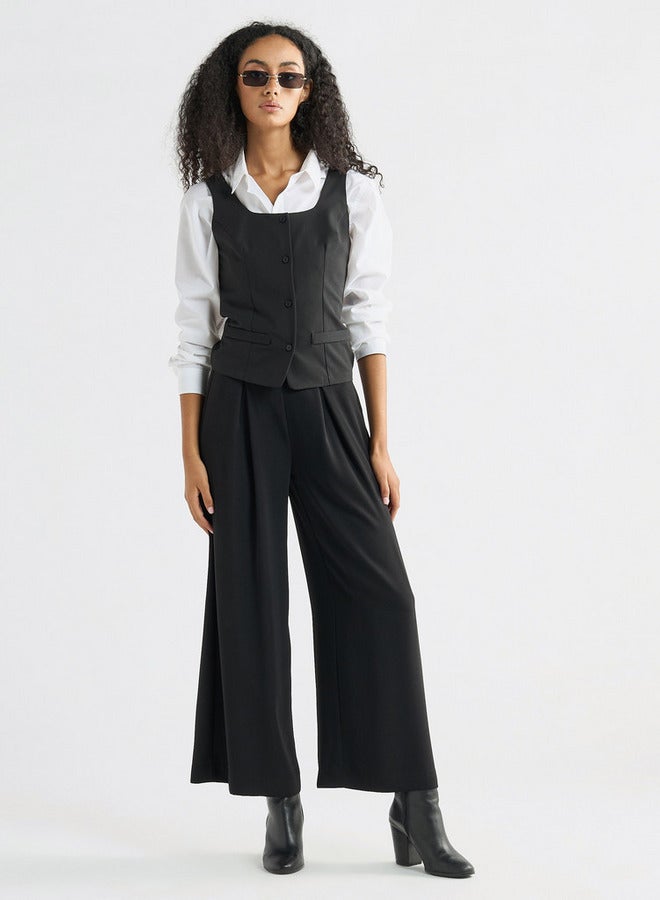 سبلاش فيڤ جاكيت سادة ملفوف دون أكمام بياقة مربعة وأزرار إغلاق - Image 2