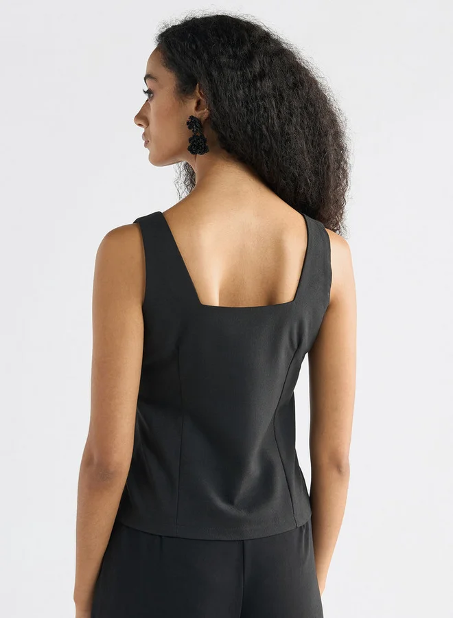 Splash FAV Sleeveless Wrap Jacket with Square Neck and Button Closure