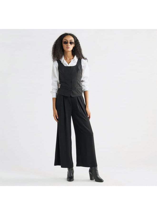 Splash FAV Solid Sleeveless Wrap Jacket with Square Neck and Button Closure  - Image 2