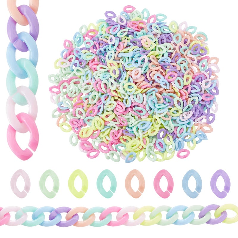 PH PandaHall Acrylic Linking Rings 800pcs 8 Colors Oval Quick Link Connectors Open Linking Rings Candy Colors Link Ring for DIY Purse Eyeglass Jean Pocket Chain Lanyard Trouser Chain Phone Strap