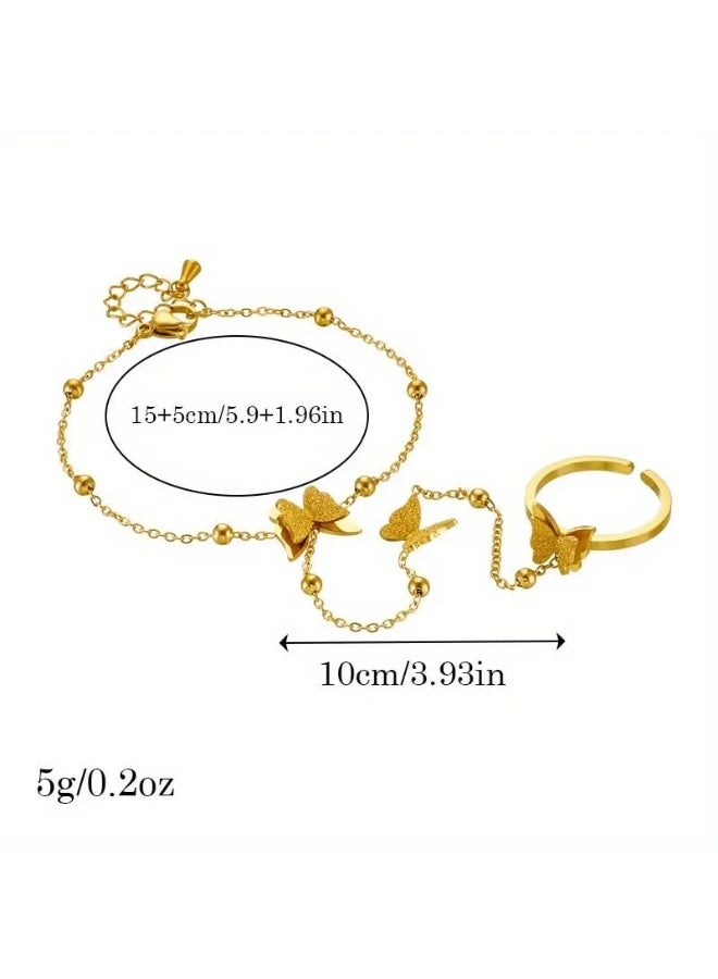 فيروز جوليري سوار الخاتم الحديث أنيق على شكل فراشة، سوار من ستانلس ستيل مجوهرات نسائية للفتيات. من فيروز جوليري - Image 4