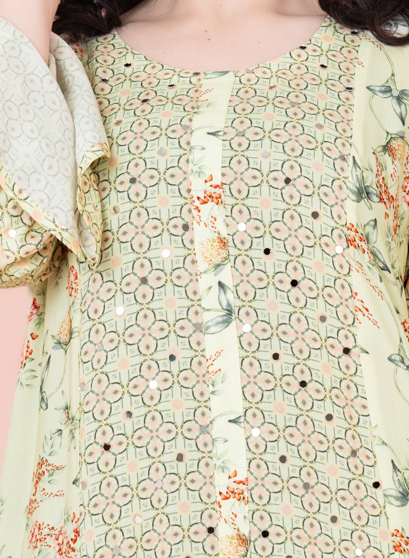 IKKXA Floral Patterns Modern Jalabiya IN056 Green - Image 2