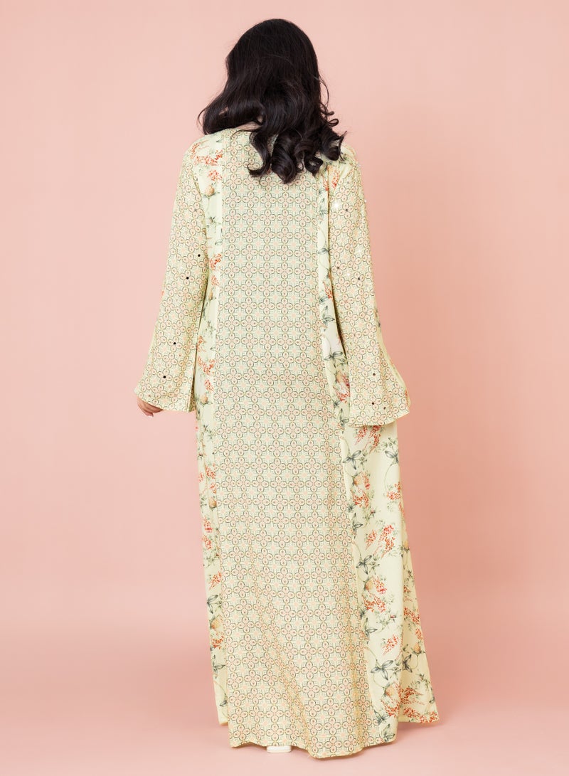 IKKXA Floral Patterns Modern Jalabiya IN056 Green - Image 4