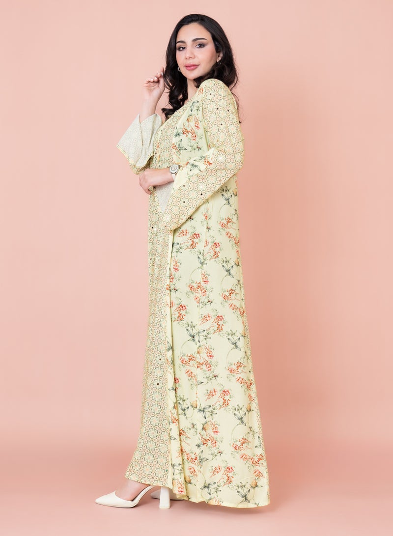 IKKXA Floral Patterns Modern Jalabiya IN056 Green - Image 3